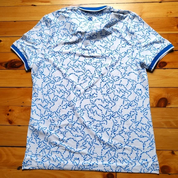 New G Fore Polo Shirt Mens Medium Blue Geometric Performance Stretch Preppy USA - Picture 10 of 11